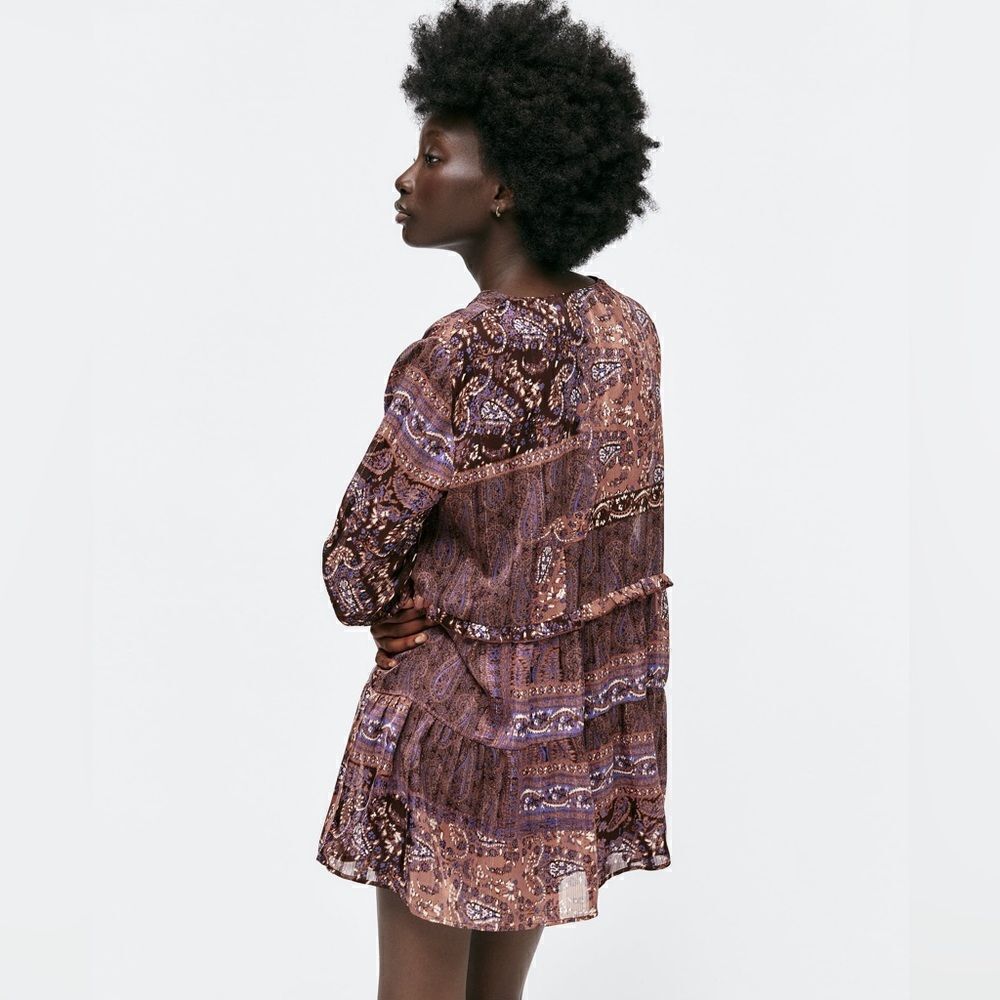 ZARA BOHO PATCHWORK PRINT MINI DRESS - Picture 6 of 12